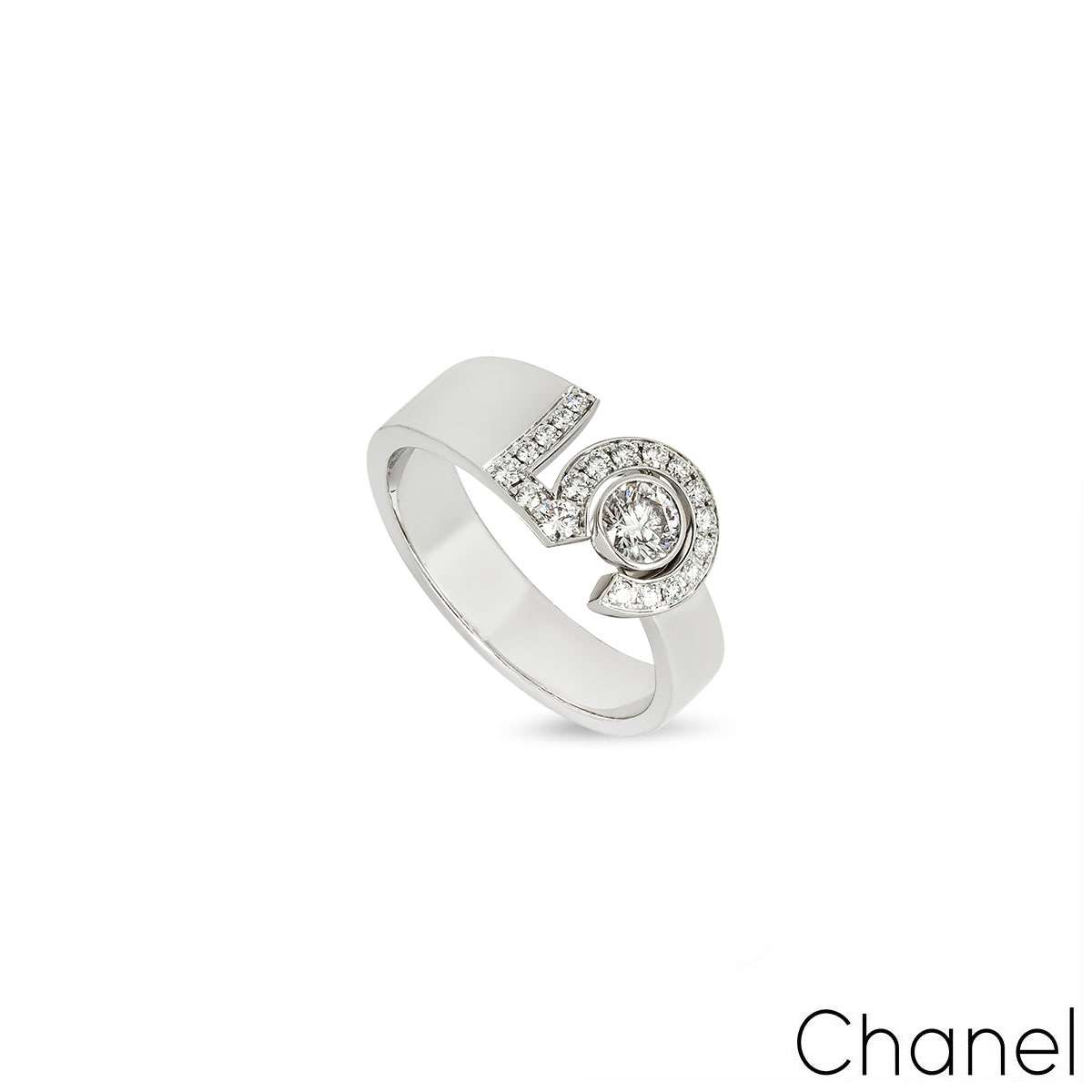 Chanel White Gold Diamond Eternal No.5 Ring Size 55 J12002